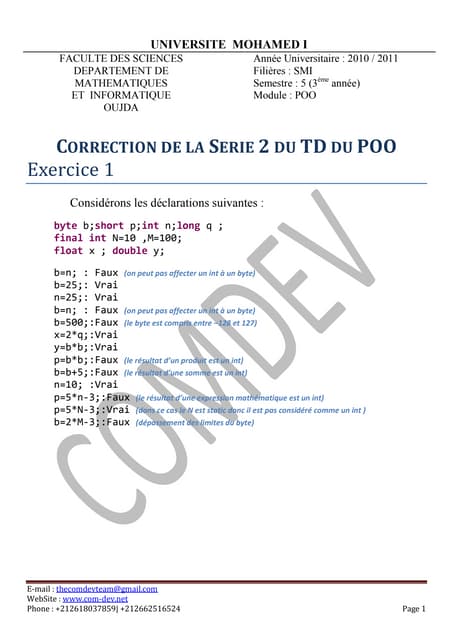 exercices corrigs poo java